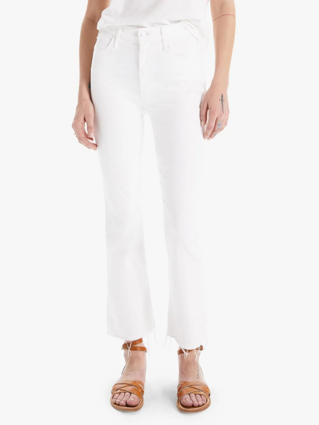 MOTHER The Hustler Ankle Fray Jeans - Fairest of Them All White Denim available at Barbara Katz