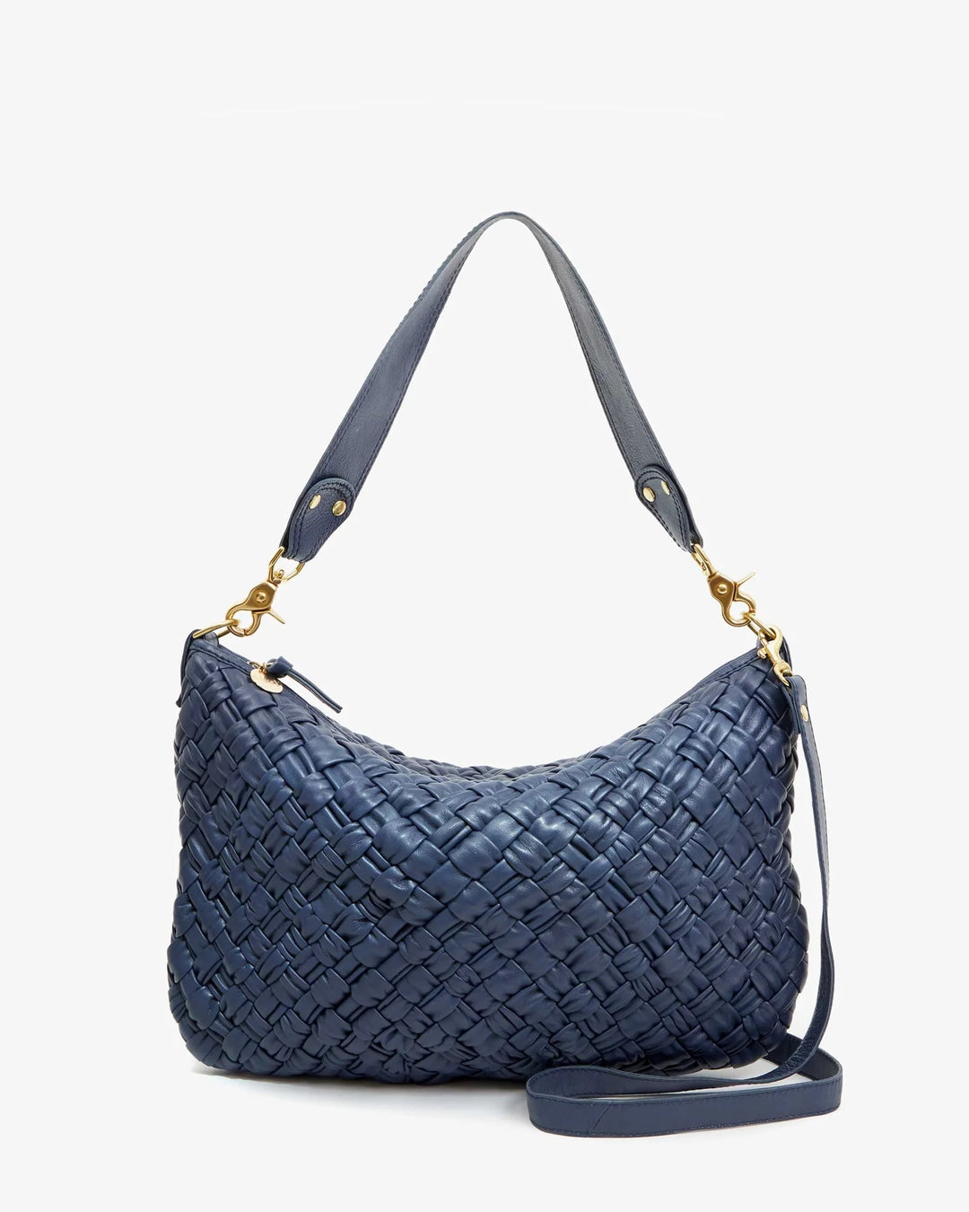 Clare V Moyen Messenger Bag in Navy Puffy Woven available at Barbara Katz