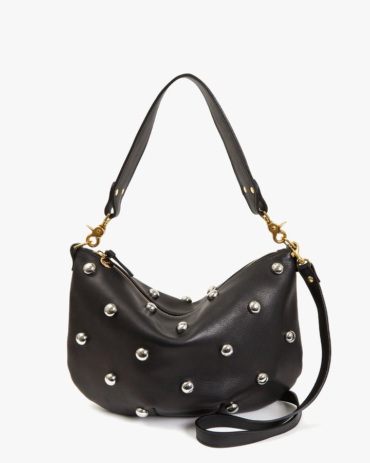 Clare V Moyen Messenger Bag in Black Naturelle with Studs available at Barbara Katz