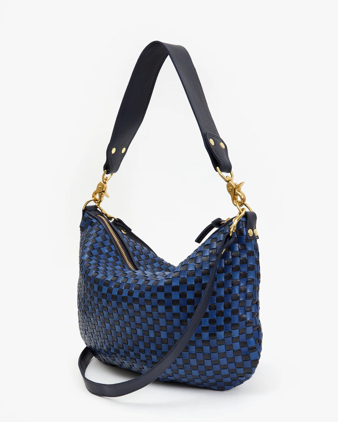 Clare V Moyen Messenger Bag - Dark Blue Woven Checker - Barbara Katz