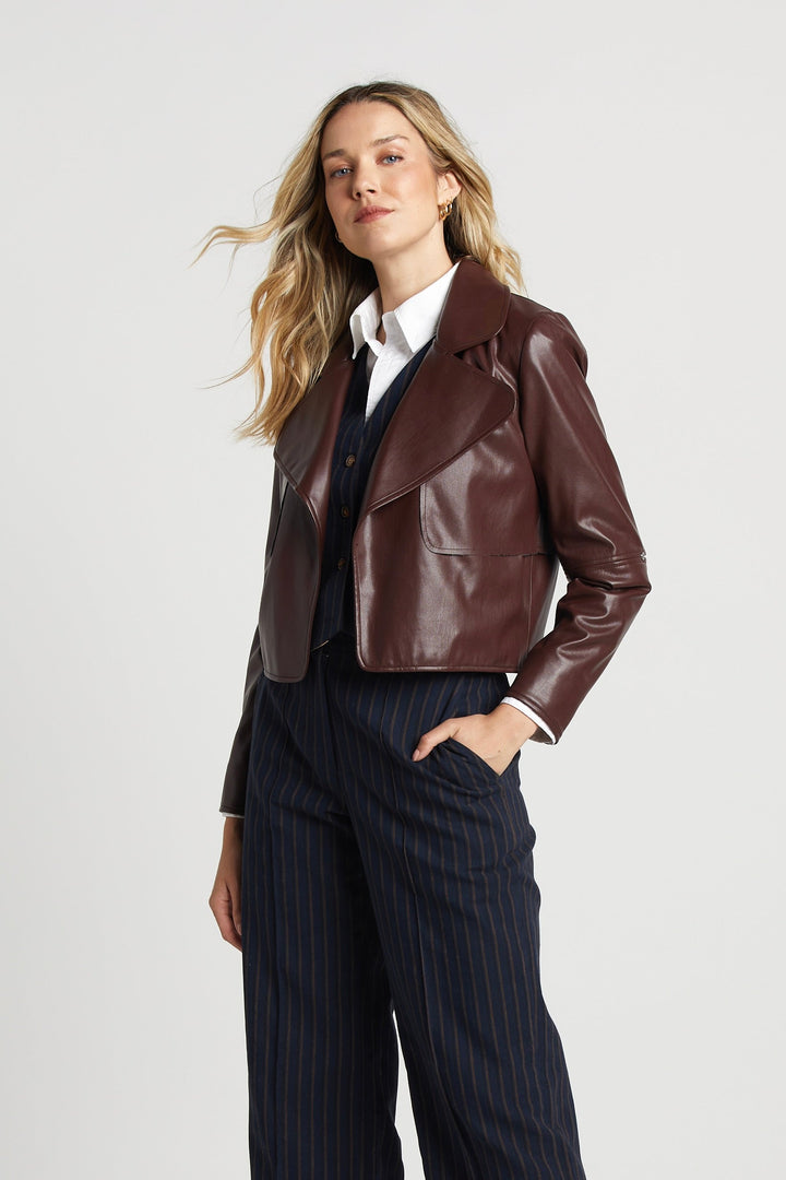 Adroit Atelier Ninon Short Vegan Leather Jacket - Chocolate