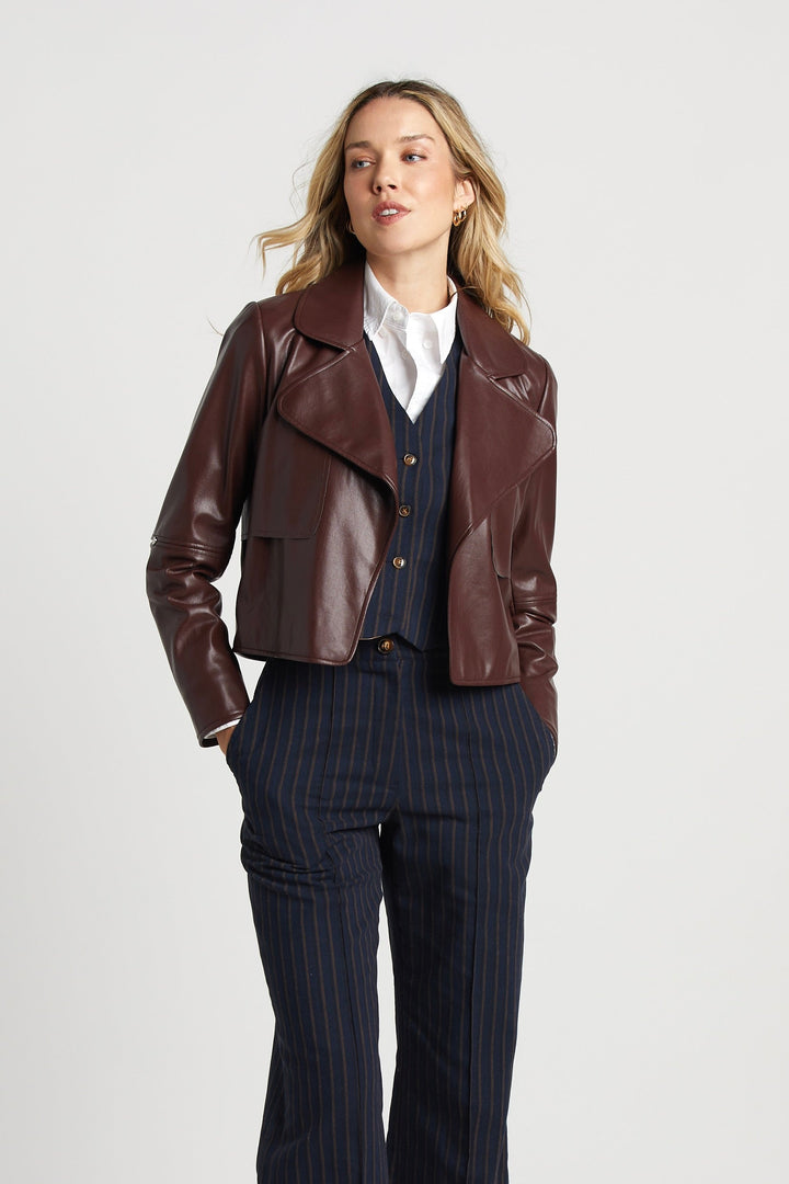 Adroit Atelier Ninon Short Vegan Leather Jacket - Chocolate