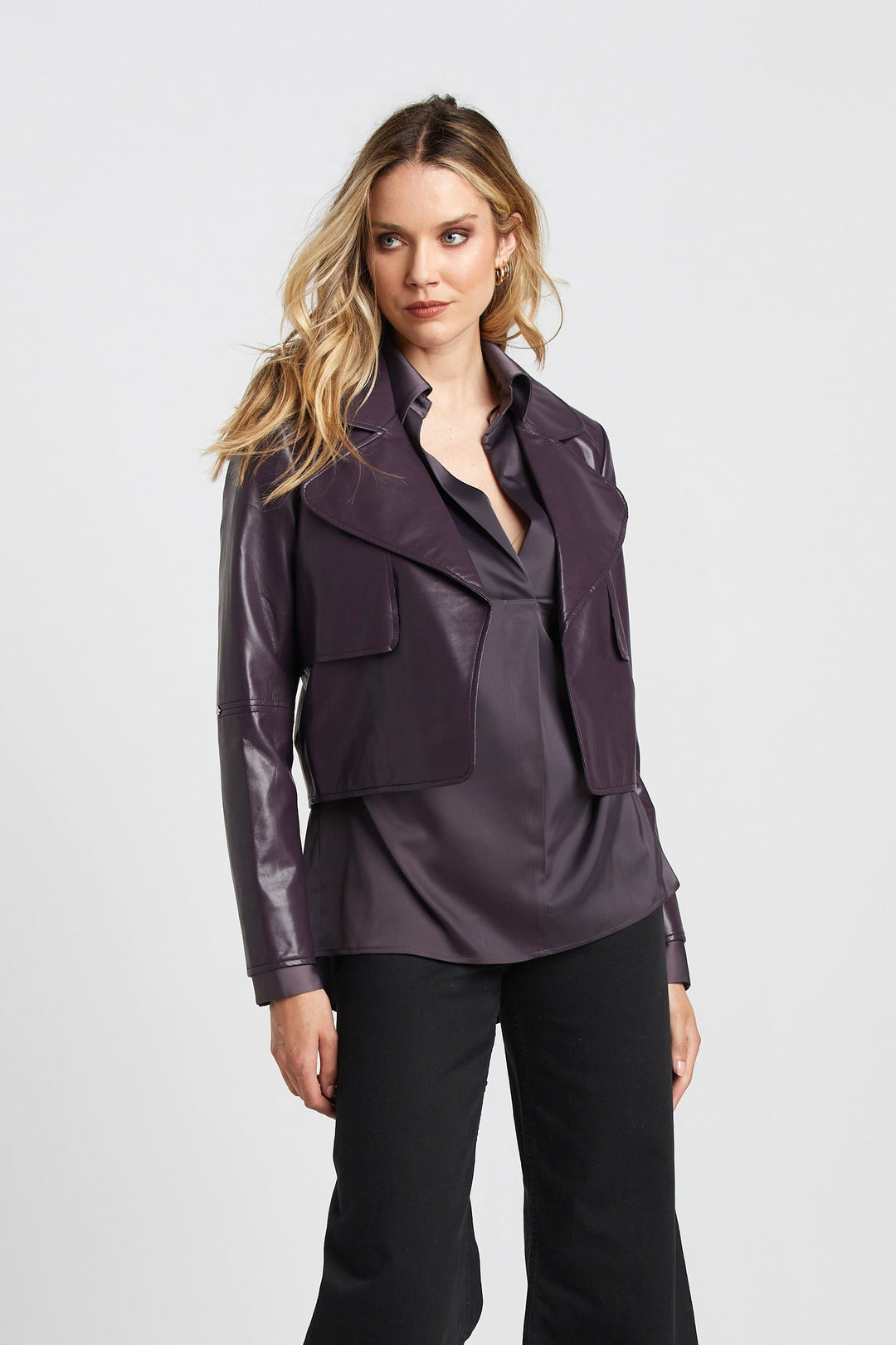 Adroit Atelier Ninon Short Vegan Leather Jacket - Mulberry