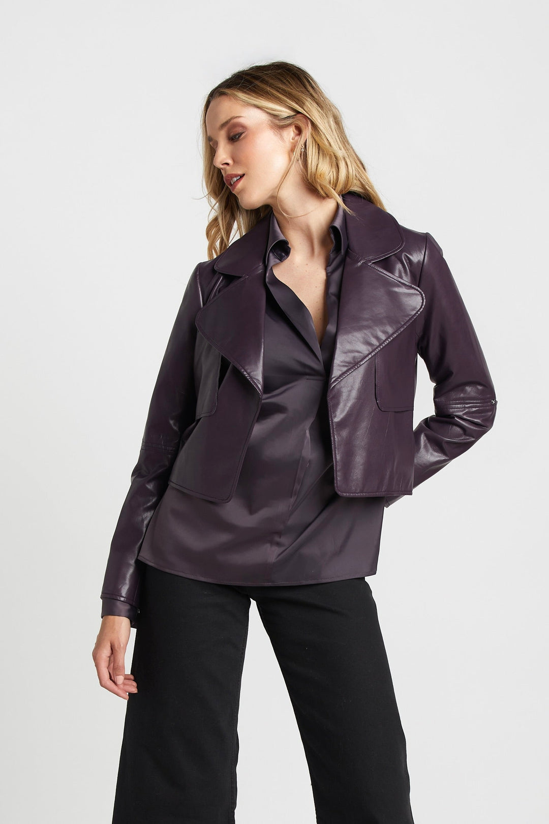 Adroit Atelier Ninon Short Vegan Leather Jacket - Mulberry