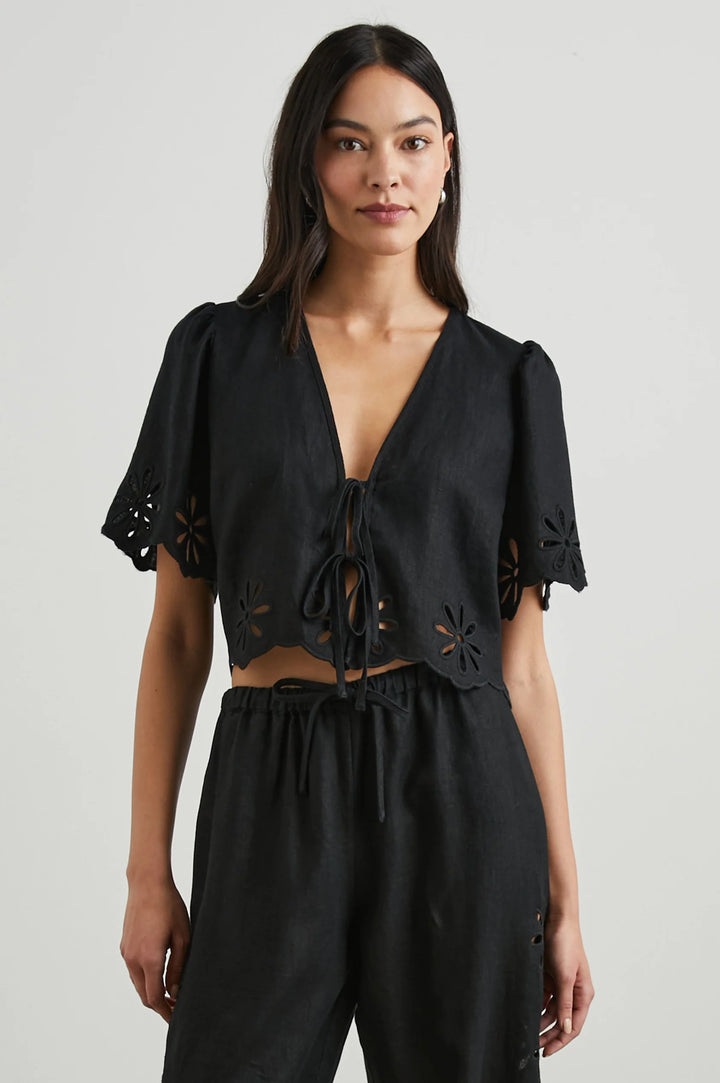 Rails Pari Blouse in Black Eyelet paired with matching Emmie Pants available at Barbara Katz