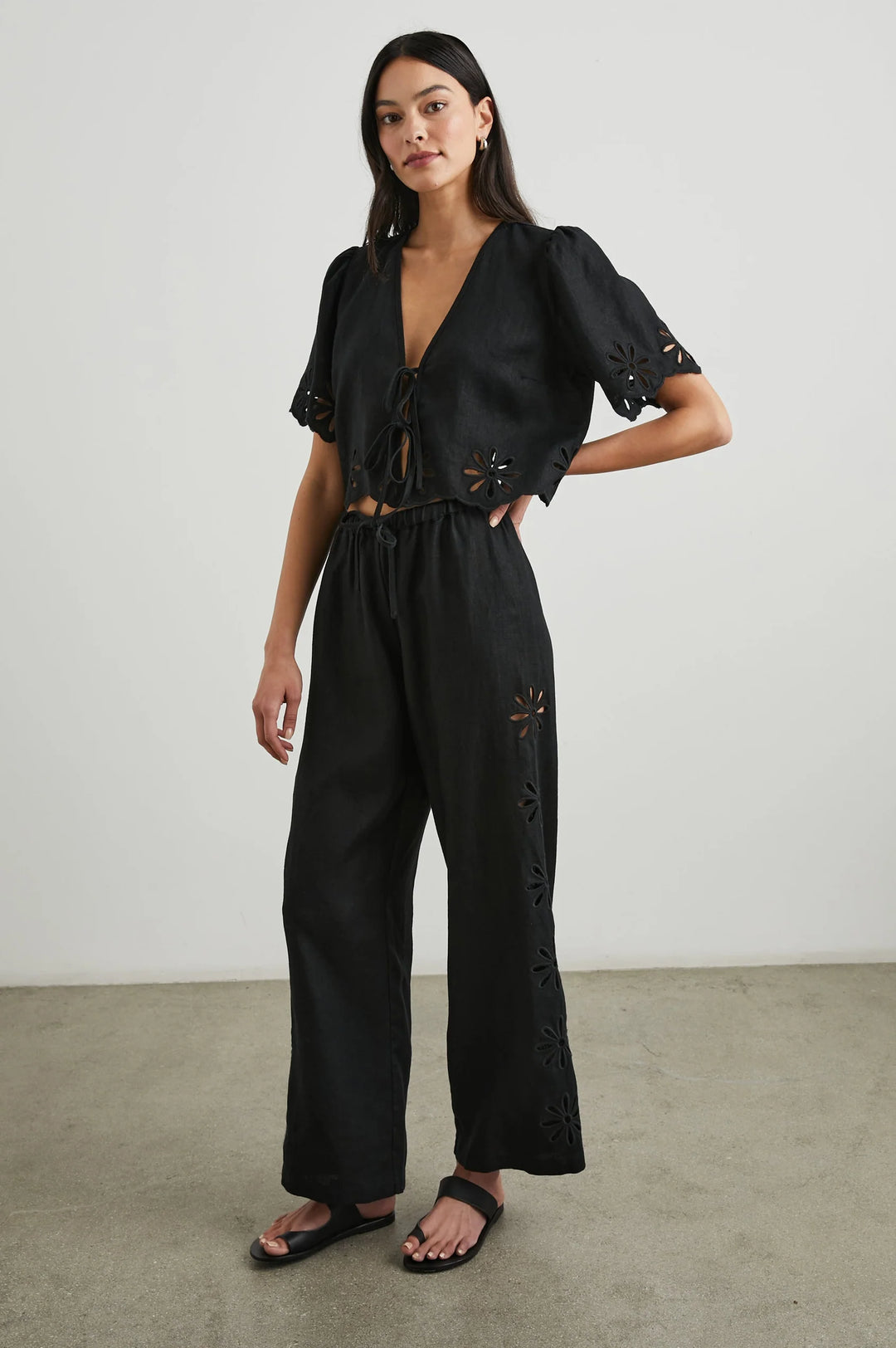 Rails Pari Blouse in Black Eyelet paired with matching Emmie Pants available at Barbara Katz