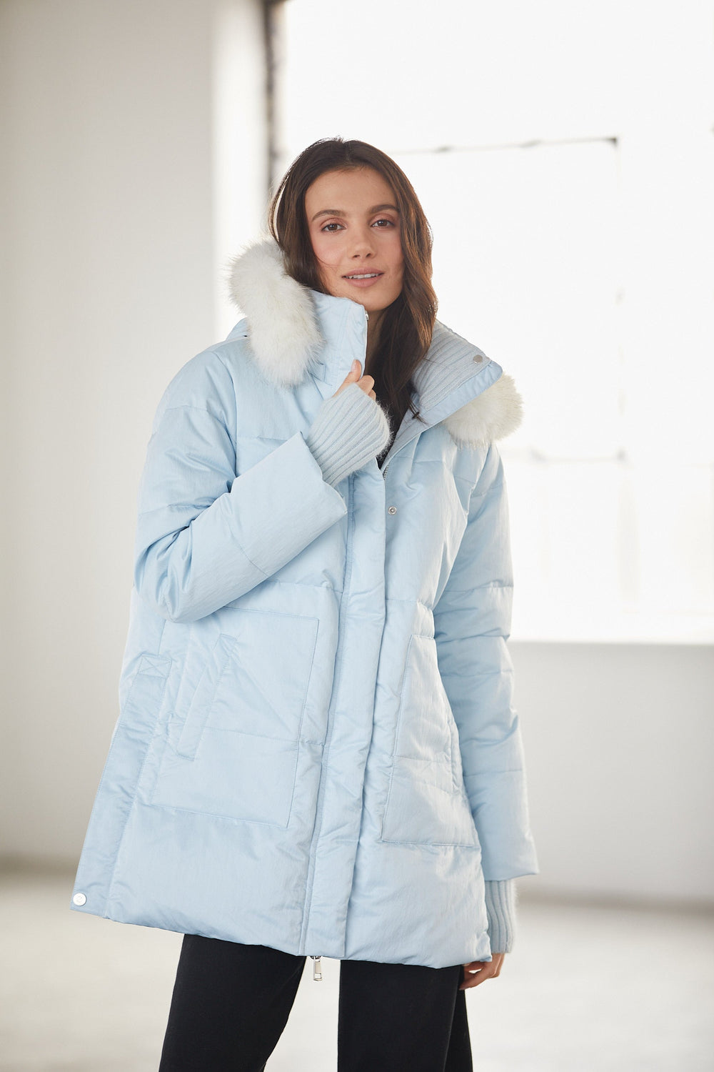 Adroit Atelier Patsy Hooded Down Coat - Ice Blue available at Barbara Katz