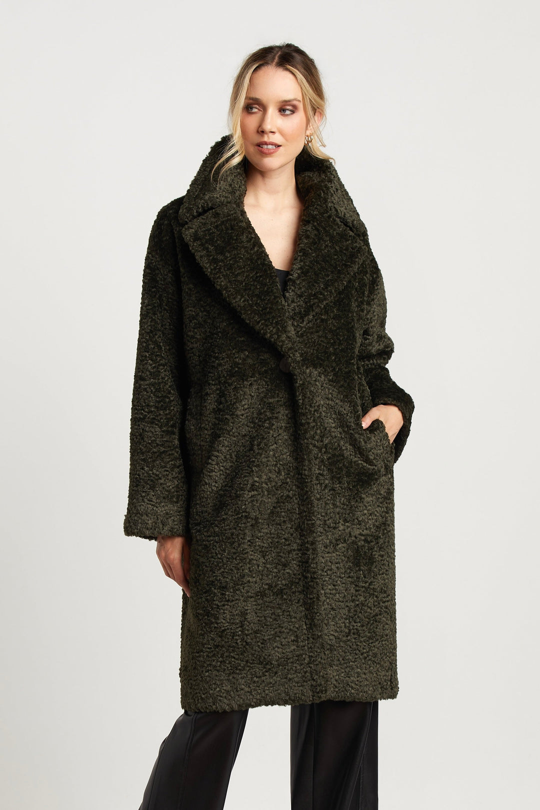 Adroit Atelier Polly Long Faux Fur Coat - Forest Green available at Barbara Katz