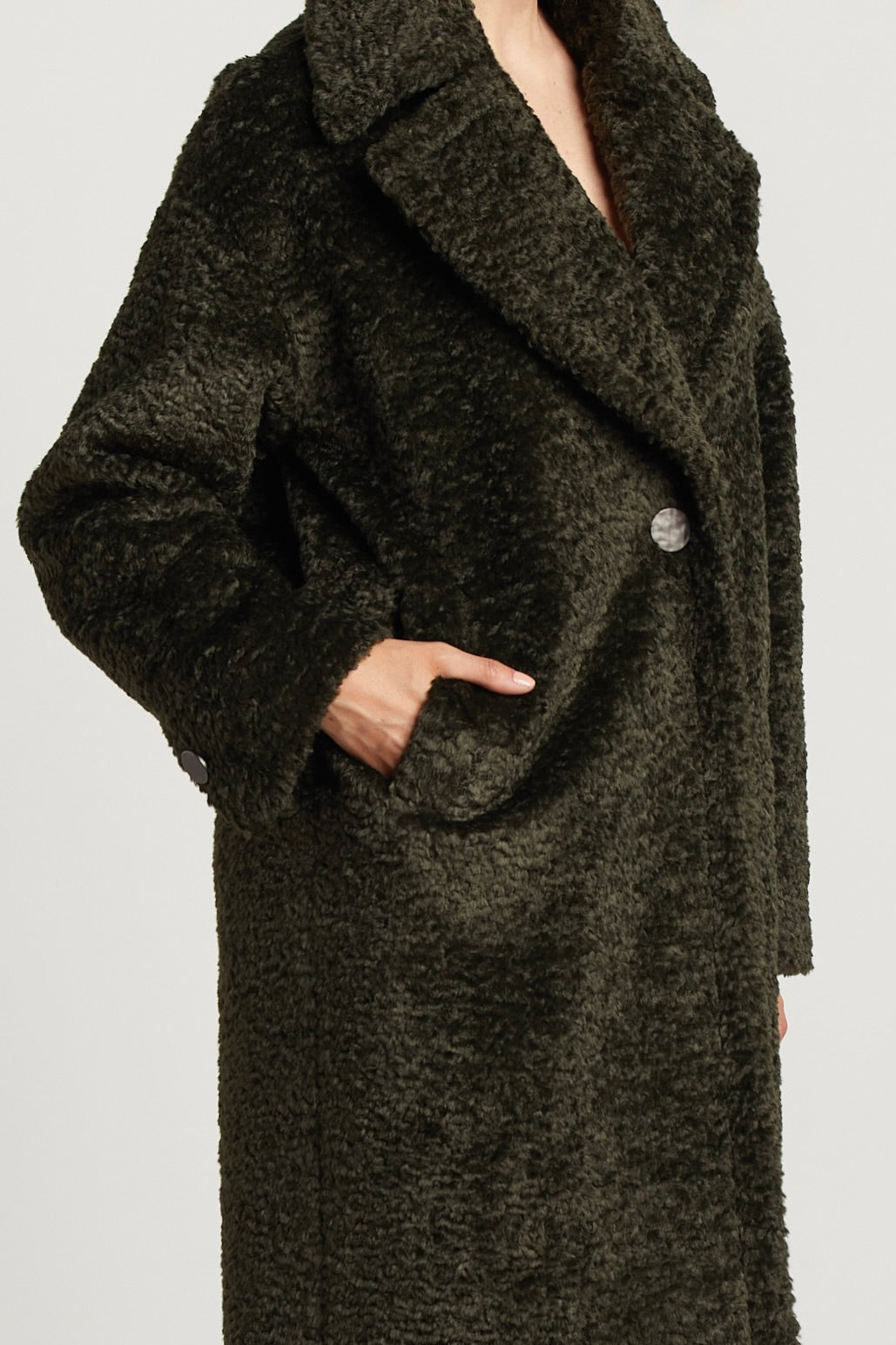 Adroit Atelier Polly Long Faux Fur Coat - Forest Green available at Barbara Katz