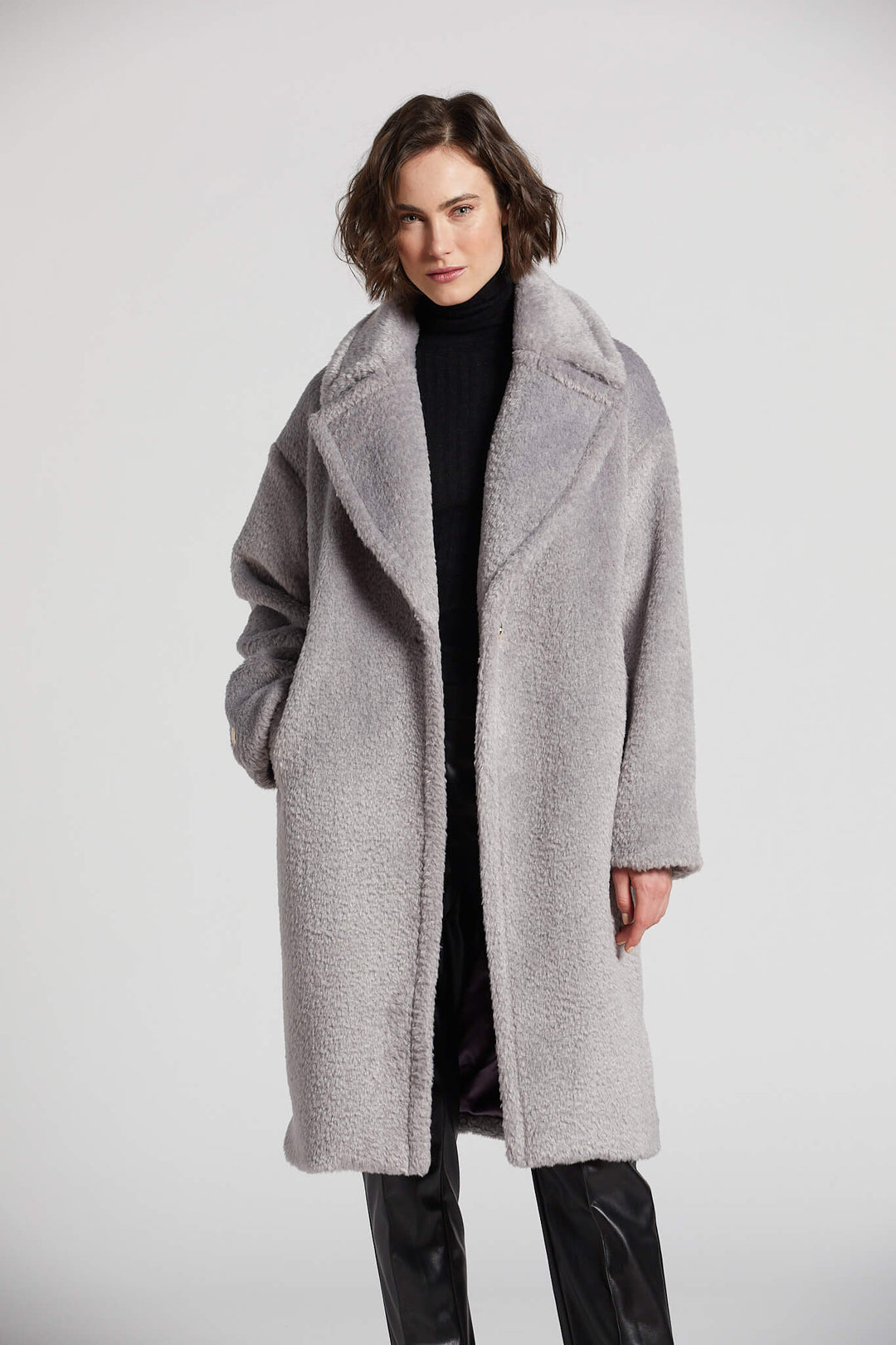 Adroit Atelier Polly Long Faux Fur Coat - Silver Grey available at Barbara Katz