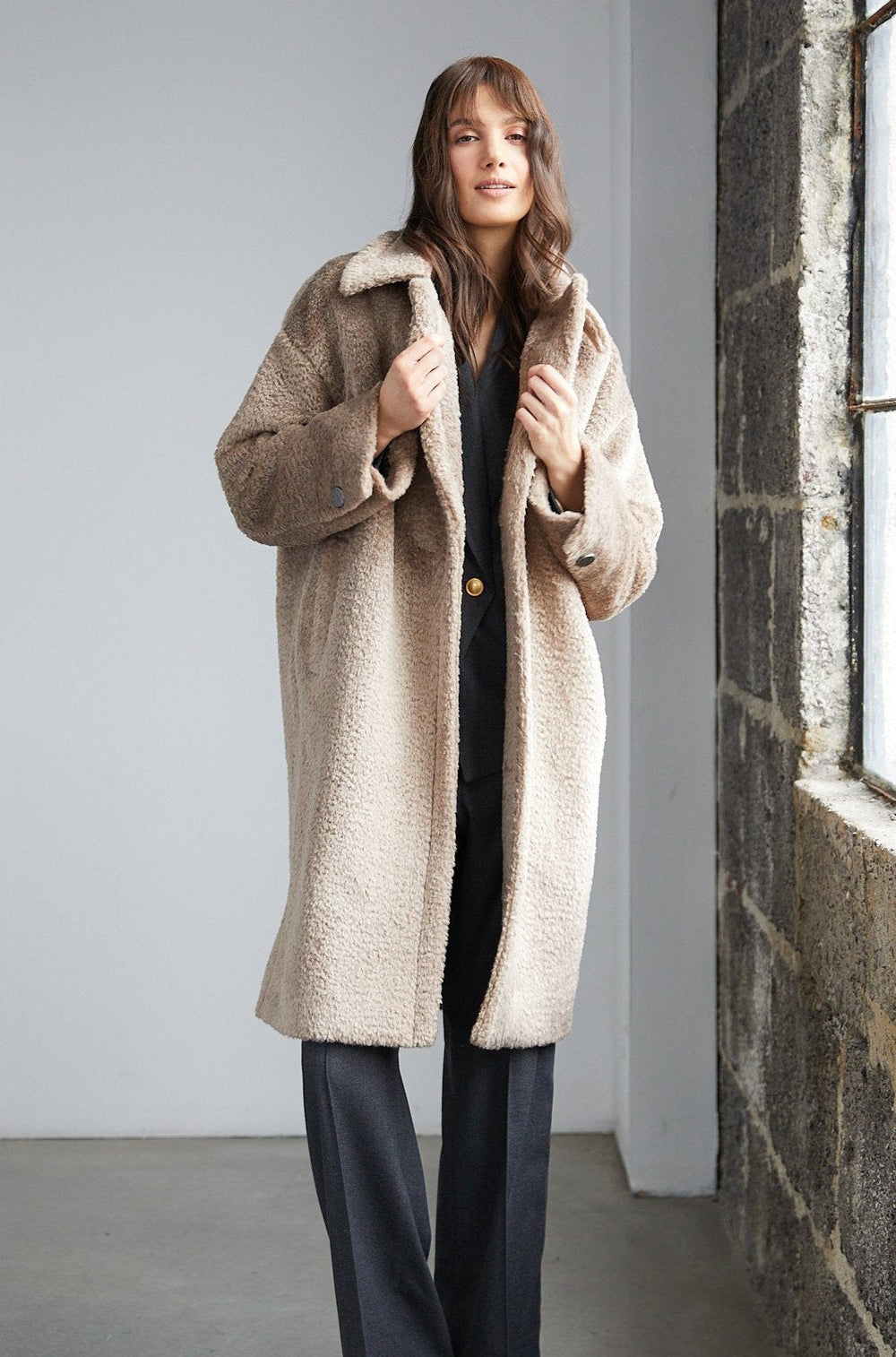 Adroit Atelier Polly Long Faux Fur Coat - Latte available at Barbara Katz