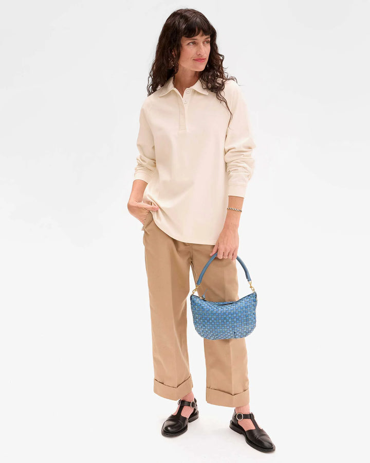 Clare V Bag Light Blue Woven Checker Petit Moyen Messenger Bag available at Barbara Katz