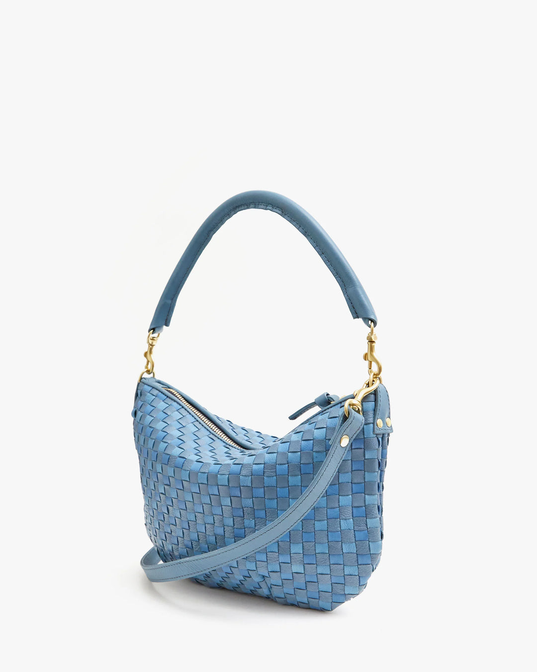 Clare V Light Blue Woven Checker Petit Moyen Messenger Bag available at Barbara Katz