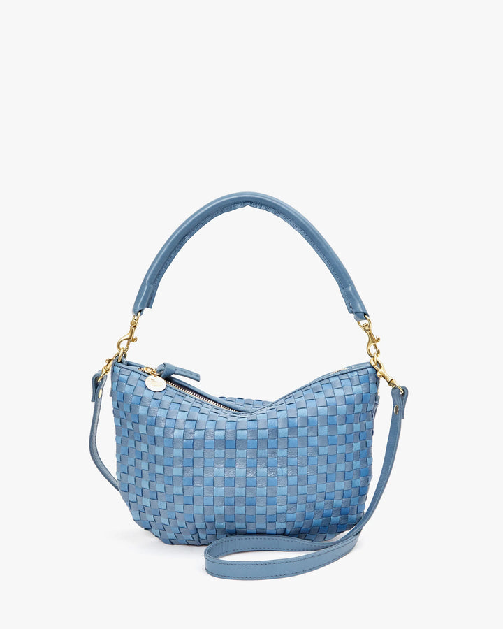 Clare V Petit Moyen Messenger Bag in Light Blue Woven Checker available at Barbara Katz