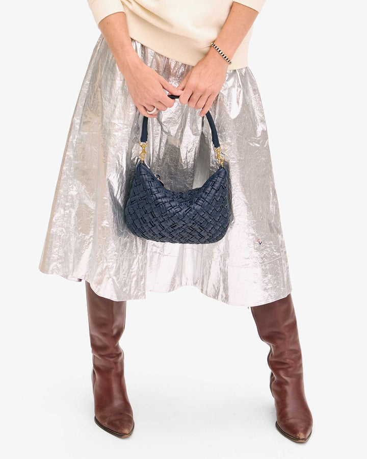 Clare V Petit Moyen Messenger Bag in Navy Puffy Woven available at Barbara Katz