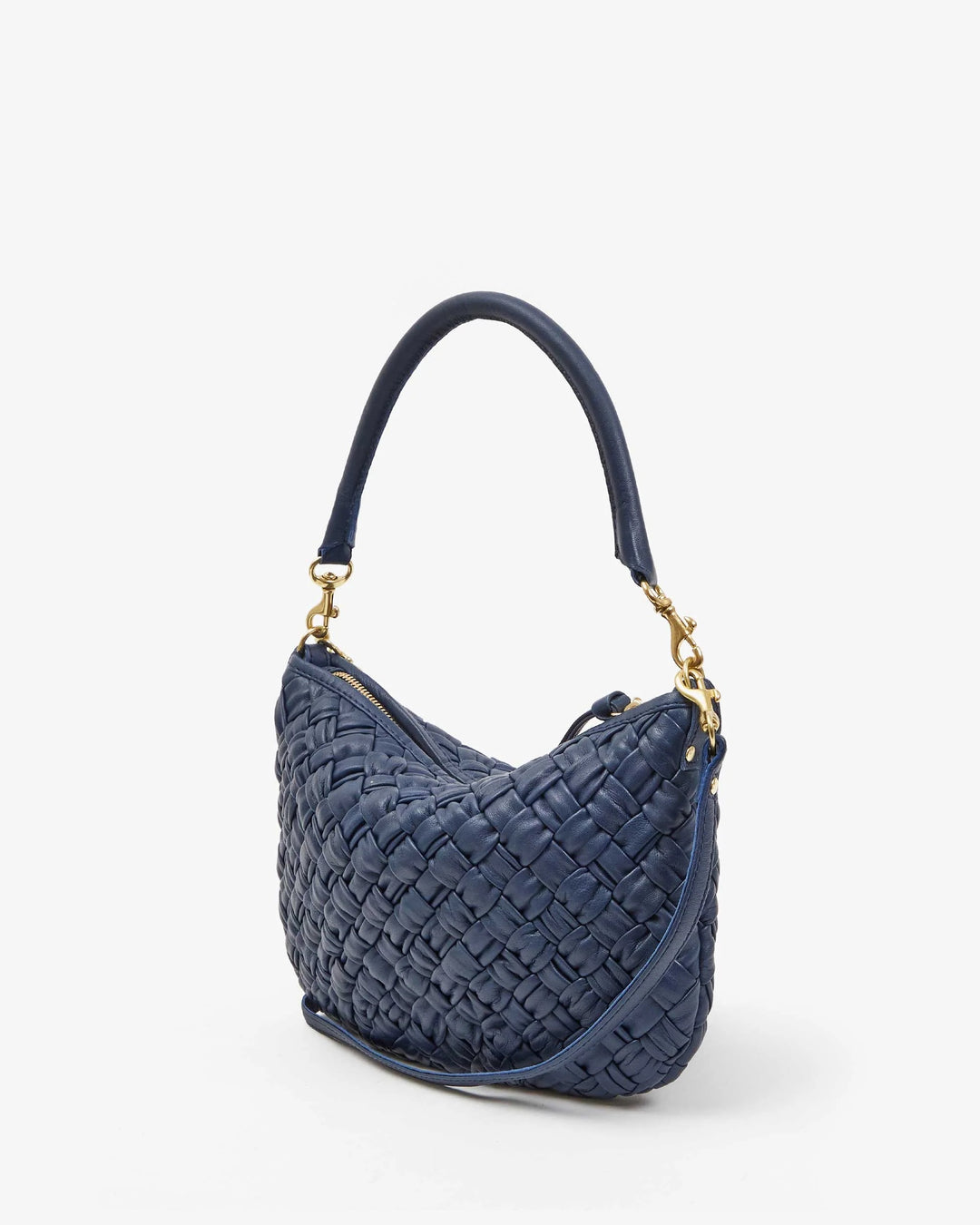 Clare V Petit Moyen Messenger Bag in Bright Navy Puffy Woven available at Barbara Katz