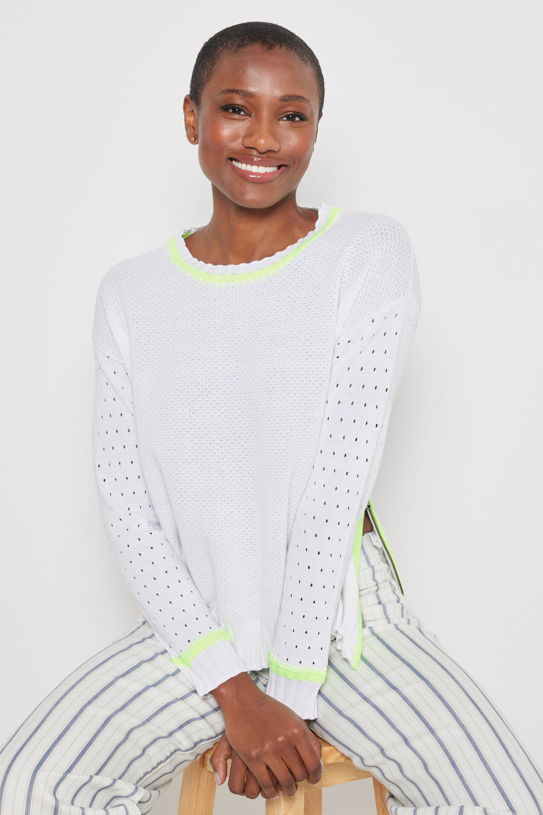 Lisa Todd Stitchy Situation Sweater in White available at Barbara Katz