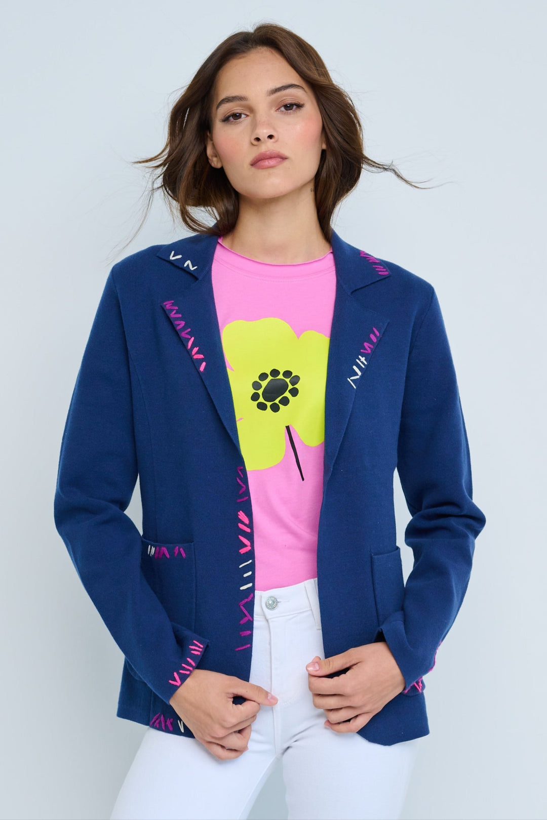 Lisa Todd Stitchin' Blazer in Navy available at Barbara Katz