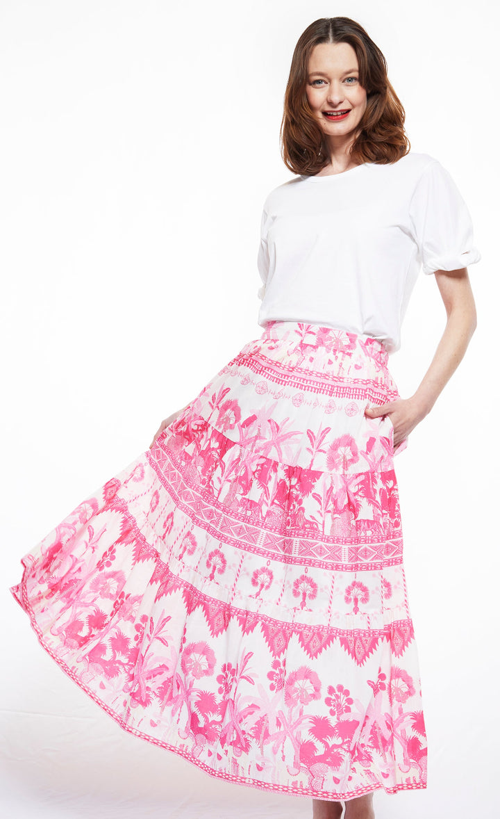 Dizzy-Lizzie Woodstock Midi Skirt - Pink Ikat available at Barbara Katz