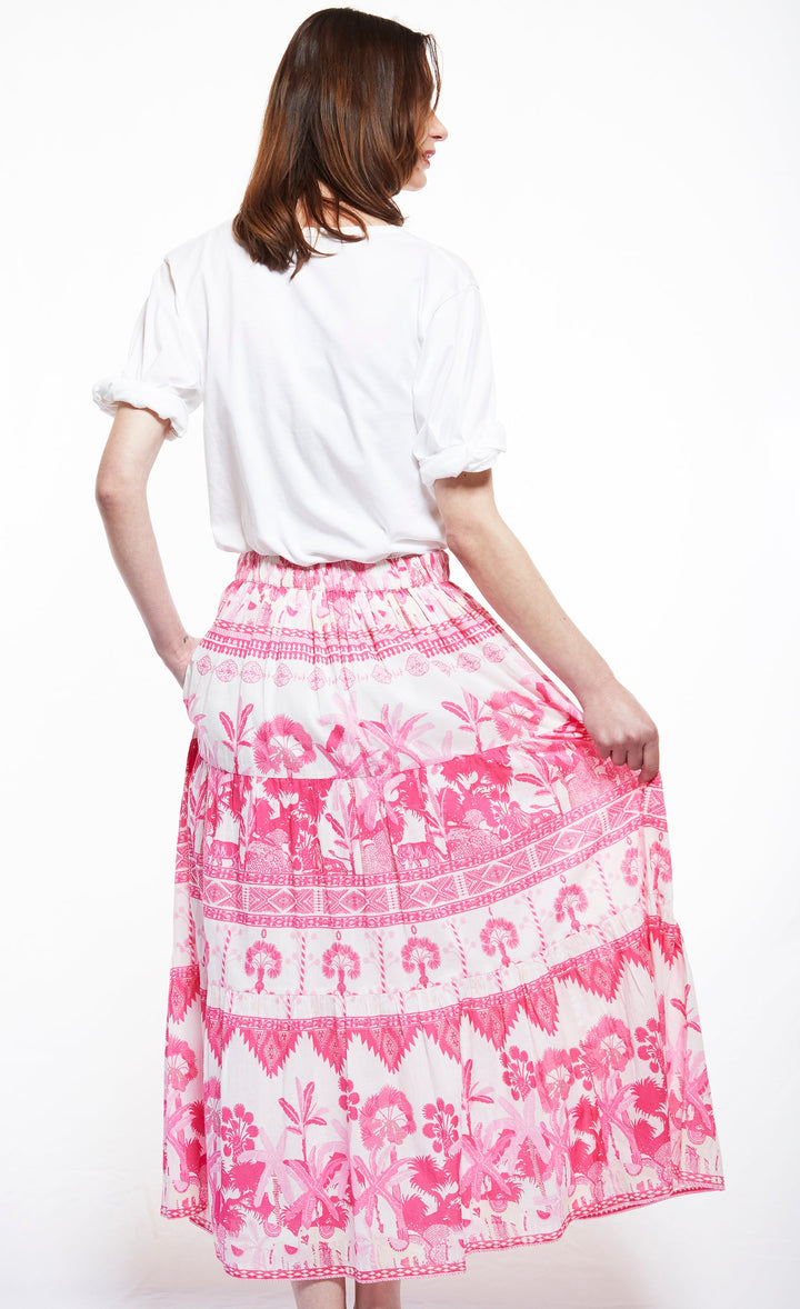 Dizzy-Lizzie Woodstock Midi Skirt - Pink Ikat available at Barbara Katz