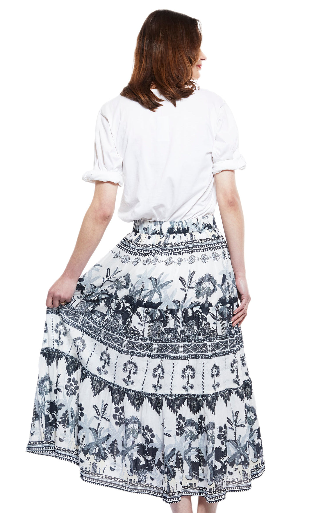 Dizzy-Lizzie Woodstock Midi Skirt - Grey Ikat available at Barbara Katz