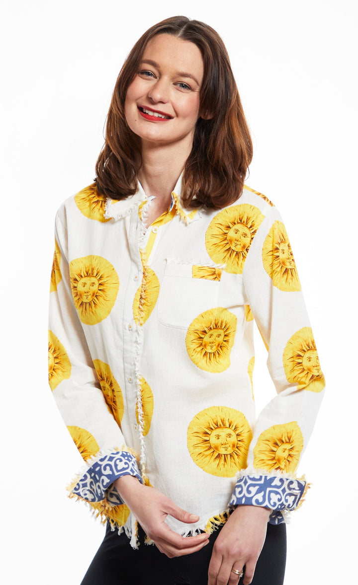 Dizzy-Lizzie Cape Cod Frayed Shirt - White Sunface available at Barbara Katz