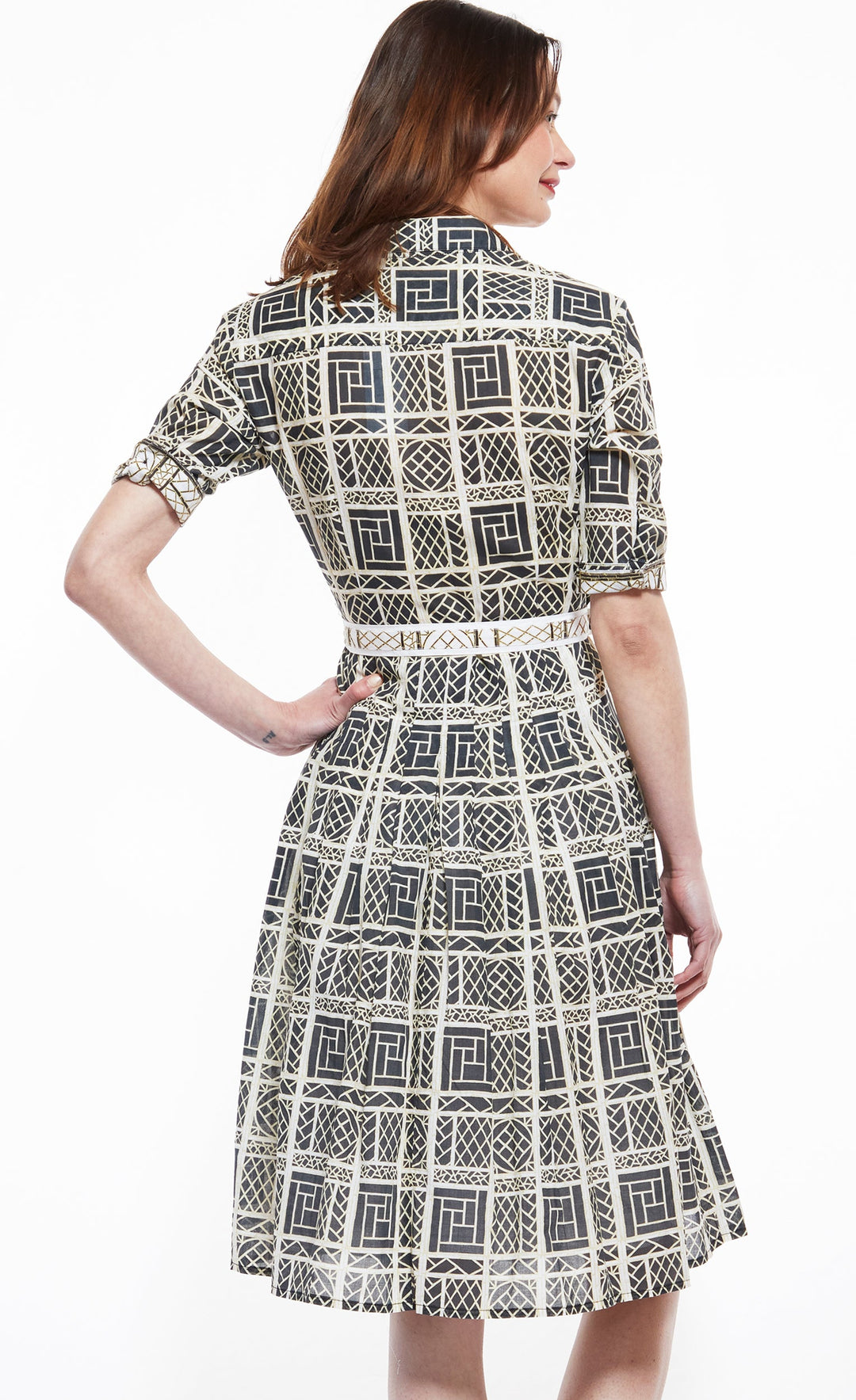 Dizzy-Lizzie Mrs Maisel Dress - Black and Beige Wicker Print available at Barbara Katz