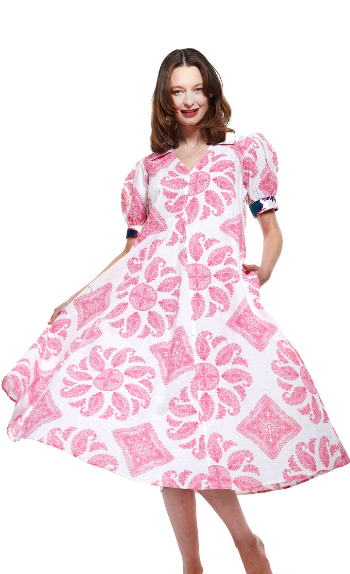 Dizzy-Lizzie Montauk Dress - Pink White Paisley available at Barbara Katz