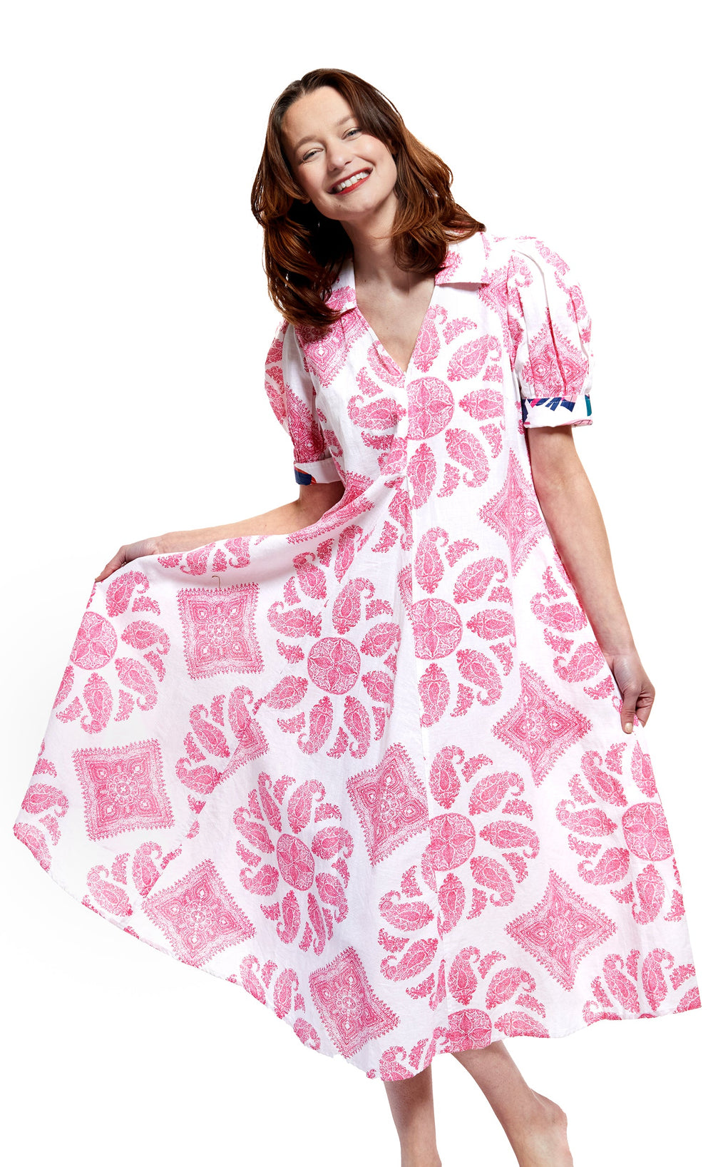 Montauk Dress in Pink And White Paisley XS / 6657-M509