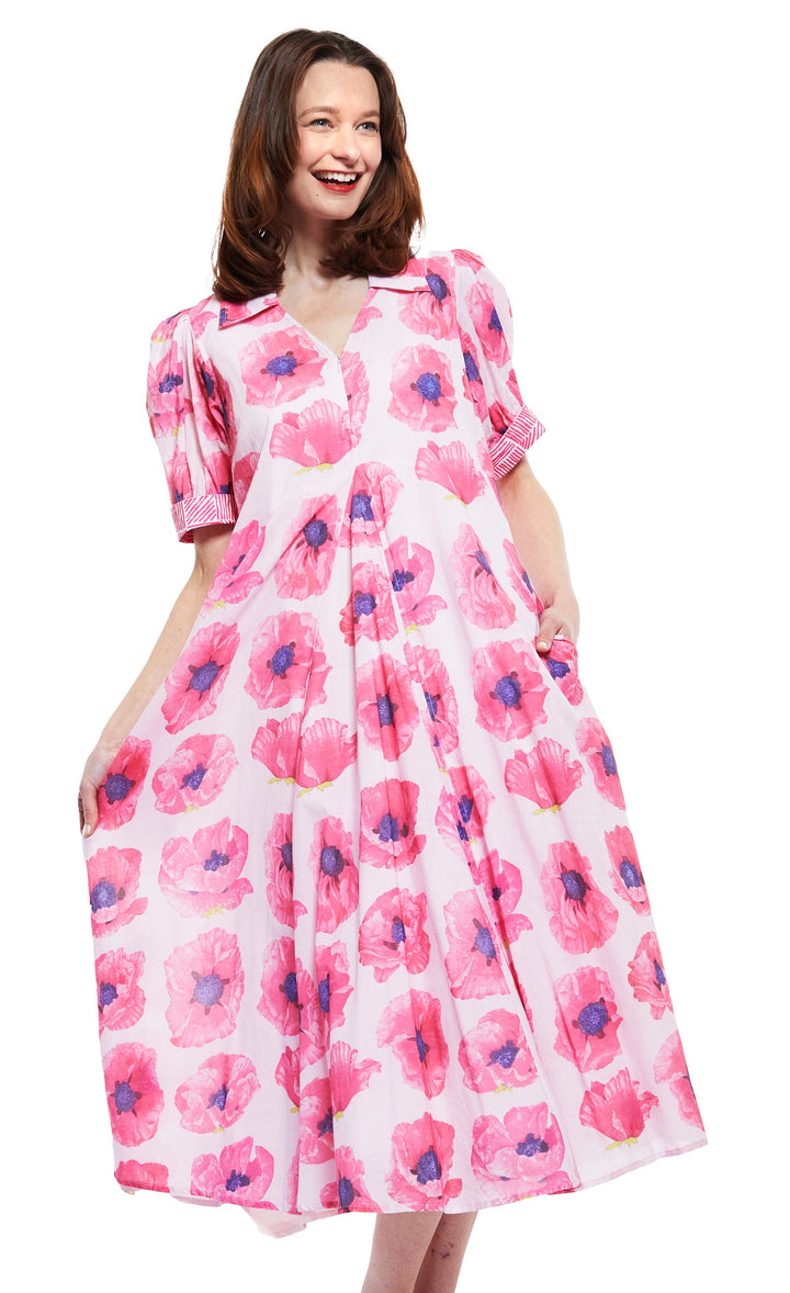 Dizzy-Lizzie Montauk Dress - Pink With Poppy available at Barbara Katz