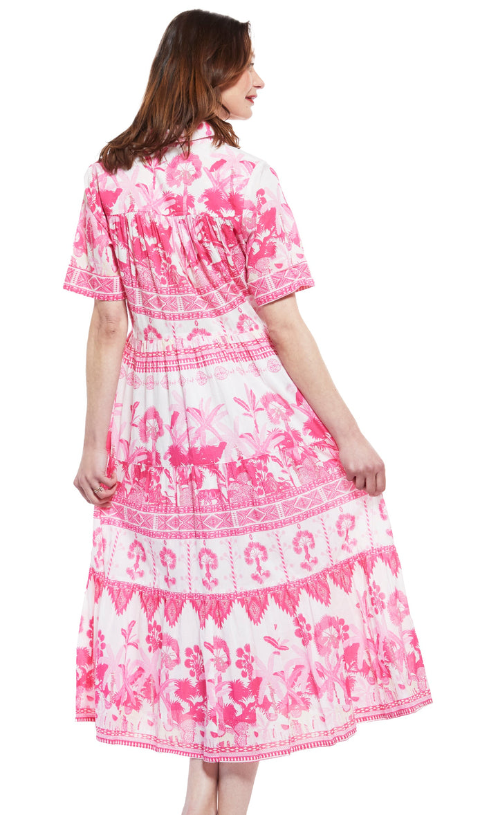 Palm Desert Long Dress - Pink with Ikat Print