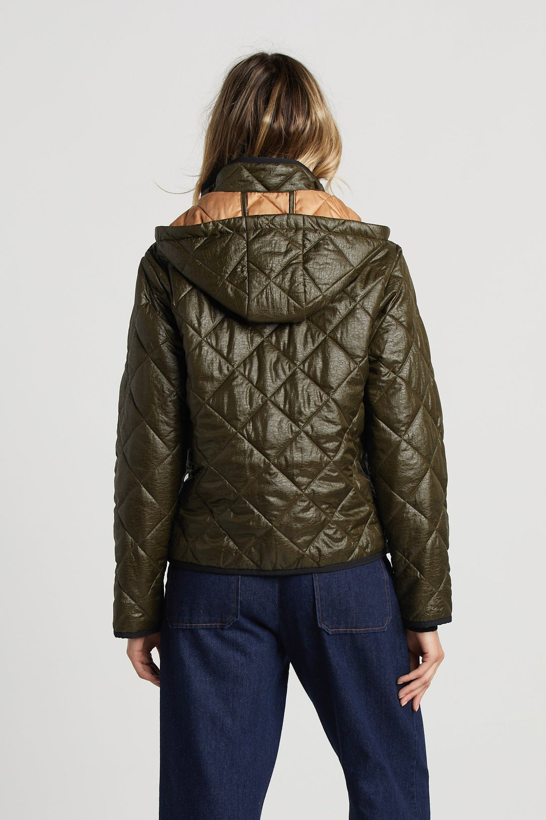 Adroit Atelier Shelby Short Quilted Hooded Jacket in Army Green available at Barbara Katz