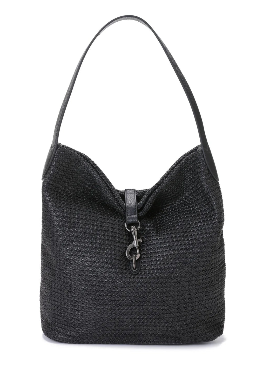 BK Sandy Raffia Shoulder Bag in Black available at Barbara Katz