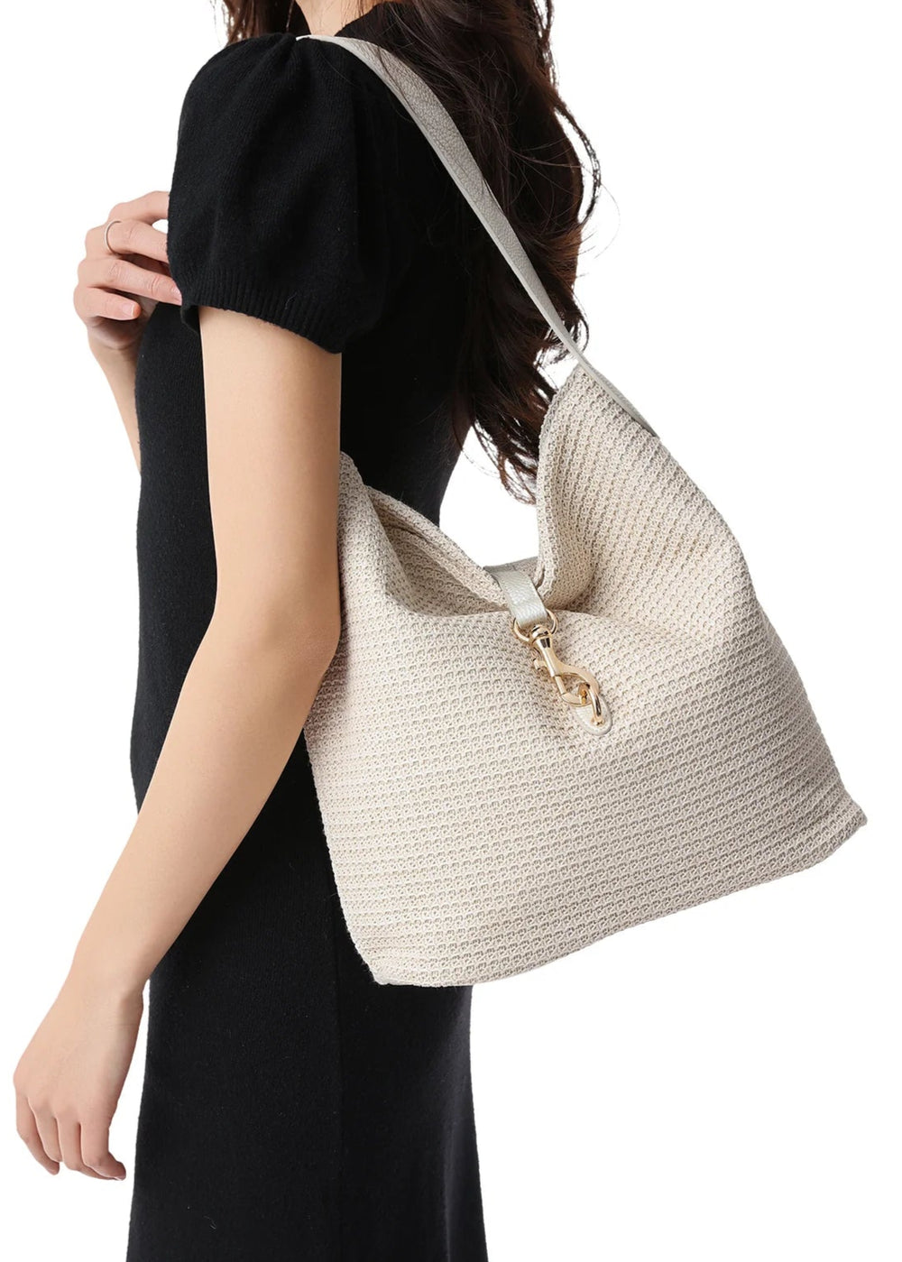 BK Sandy Raffia Shoulder Bag in Beige available at Barbara Katz