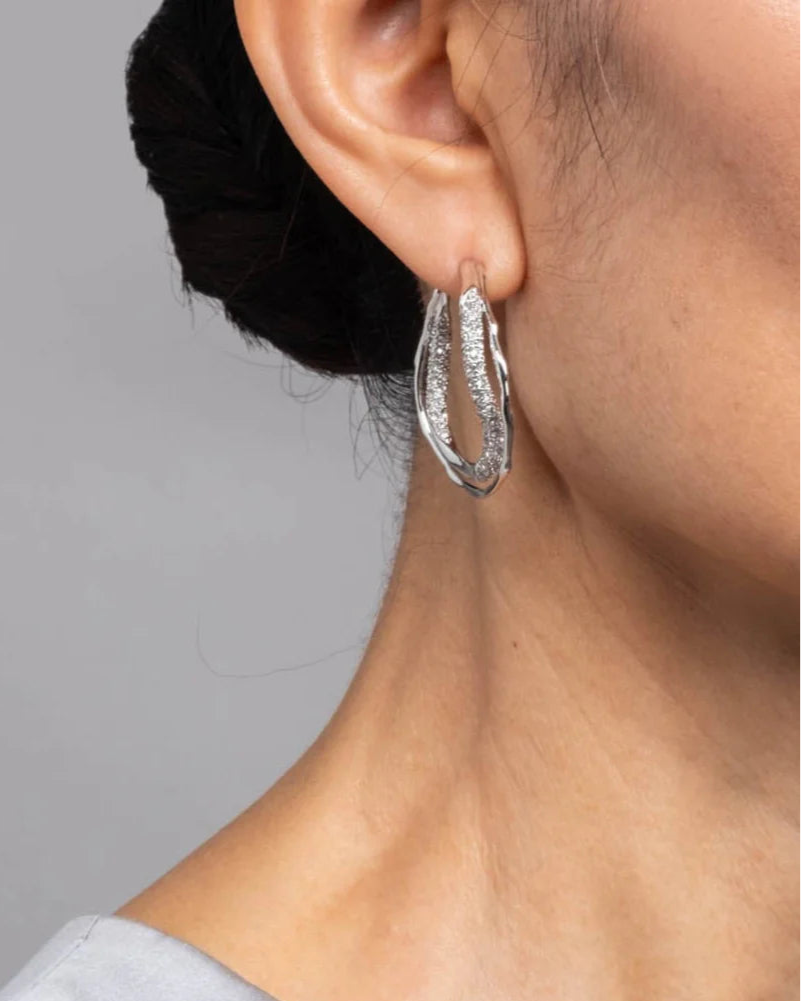 Alexis Bittar Solanales Silver Crystal Twist Hoop Earrings available at Barbara Katz