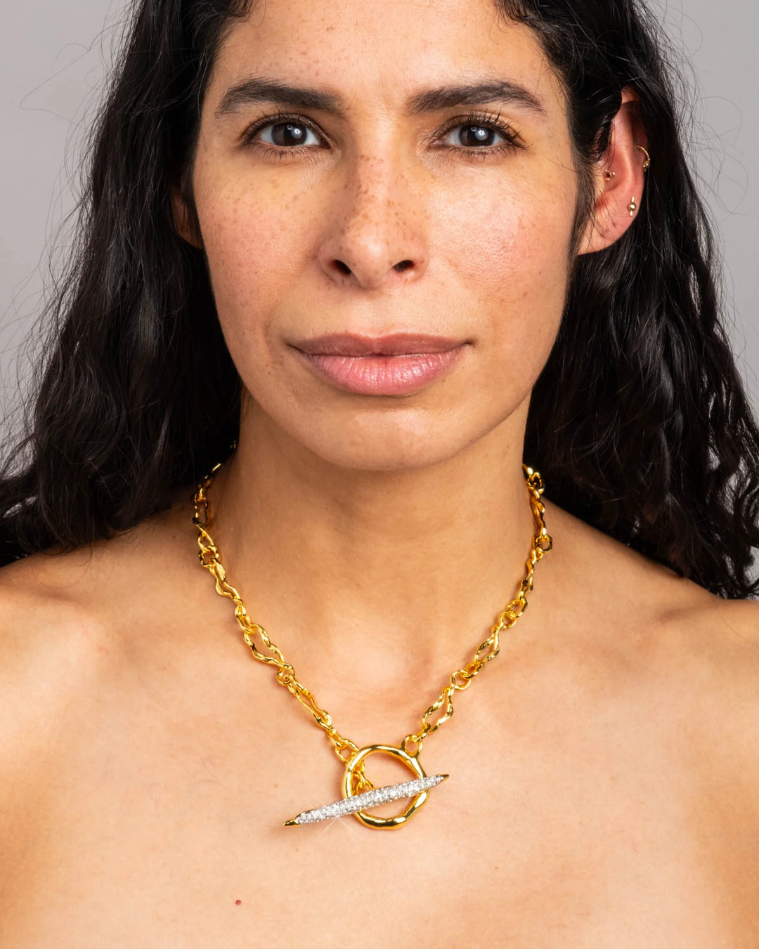 Alexis Bittar Solanales Gold Crystal Toggle Necklace available at Barbara Katz