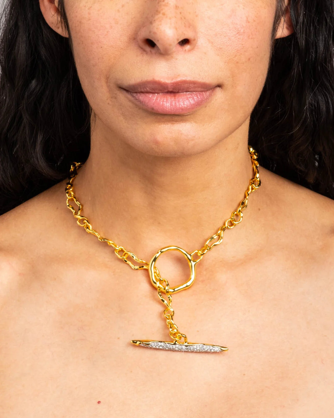 Alexis Bittar Solanales Gold Crystal Toggle Necklace available at Barbara Katz