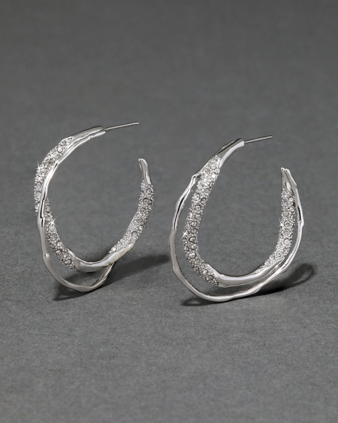 Alexis Bittar Solanales Silver Crystal Twist Hoop Earrings available at Barbara Katz