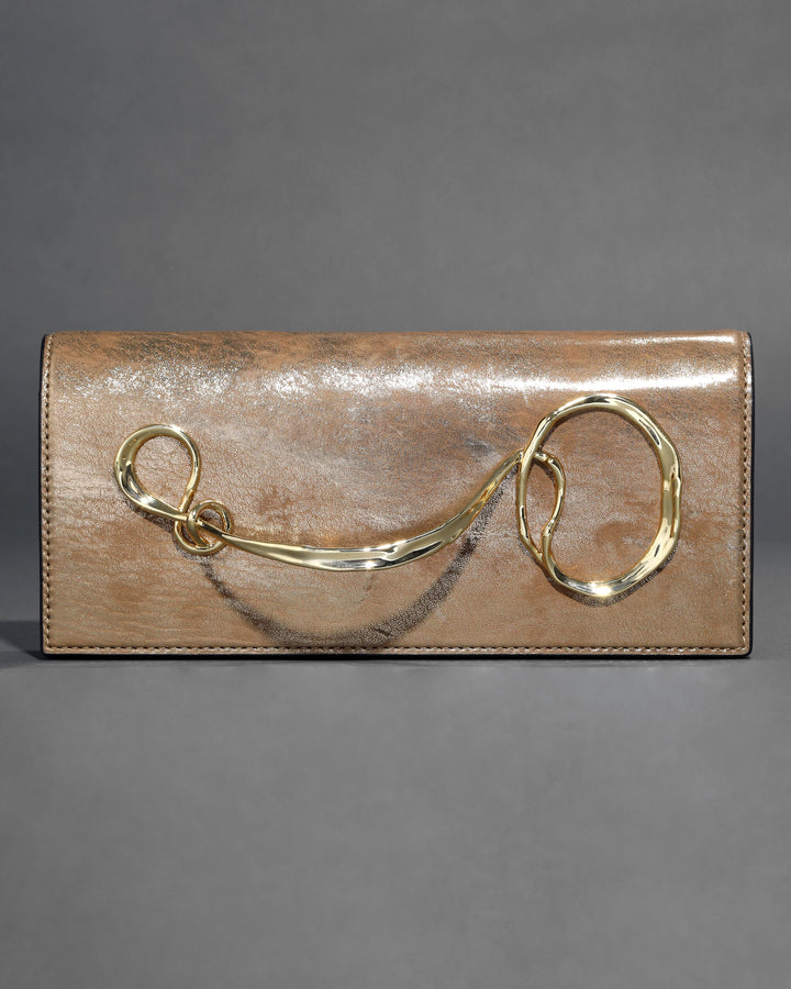 Alexis Bittar Twisted Gold Side Handle Leather Clutch Bag in Antique Gold available at Barbara Katz