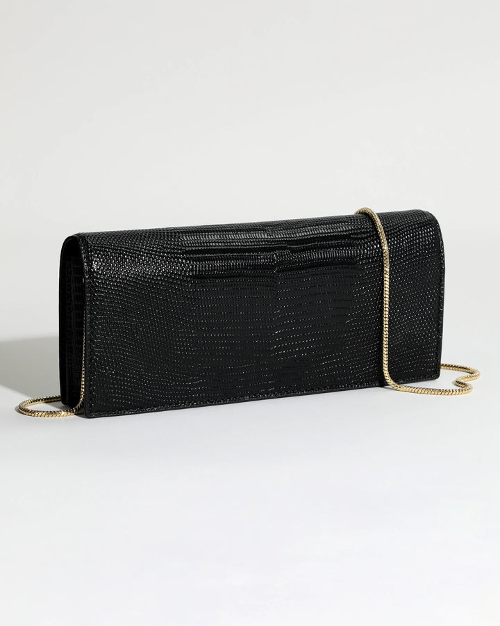 Alexis Bittar Twisted Gold Side Handle Clutch Crossbody Bag in Black available at Barbara Katz