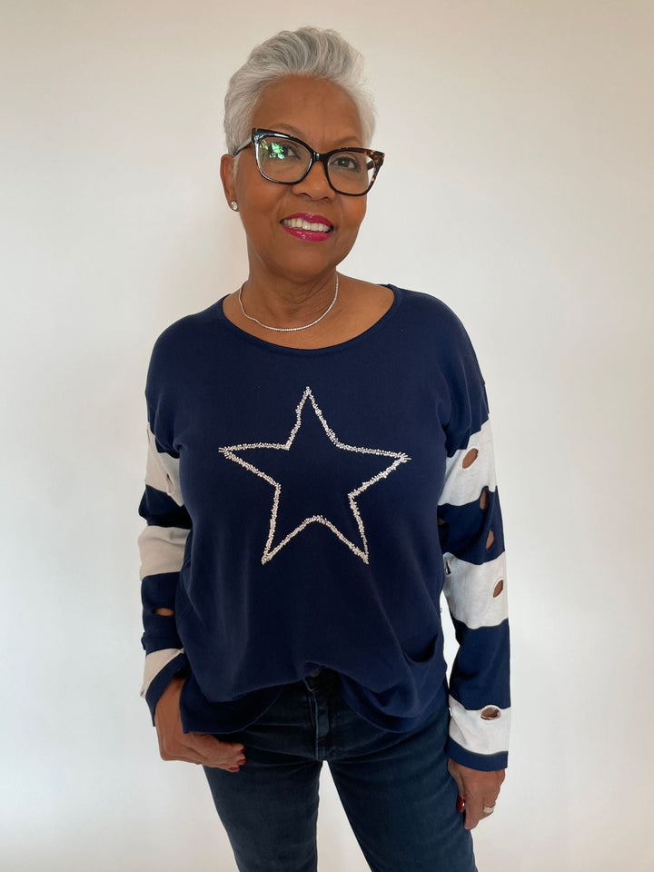 BK Eva Star Top in Navy/White available at Barbara Katz