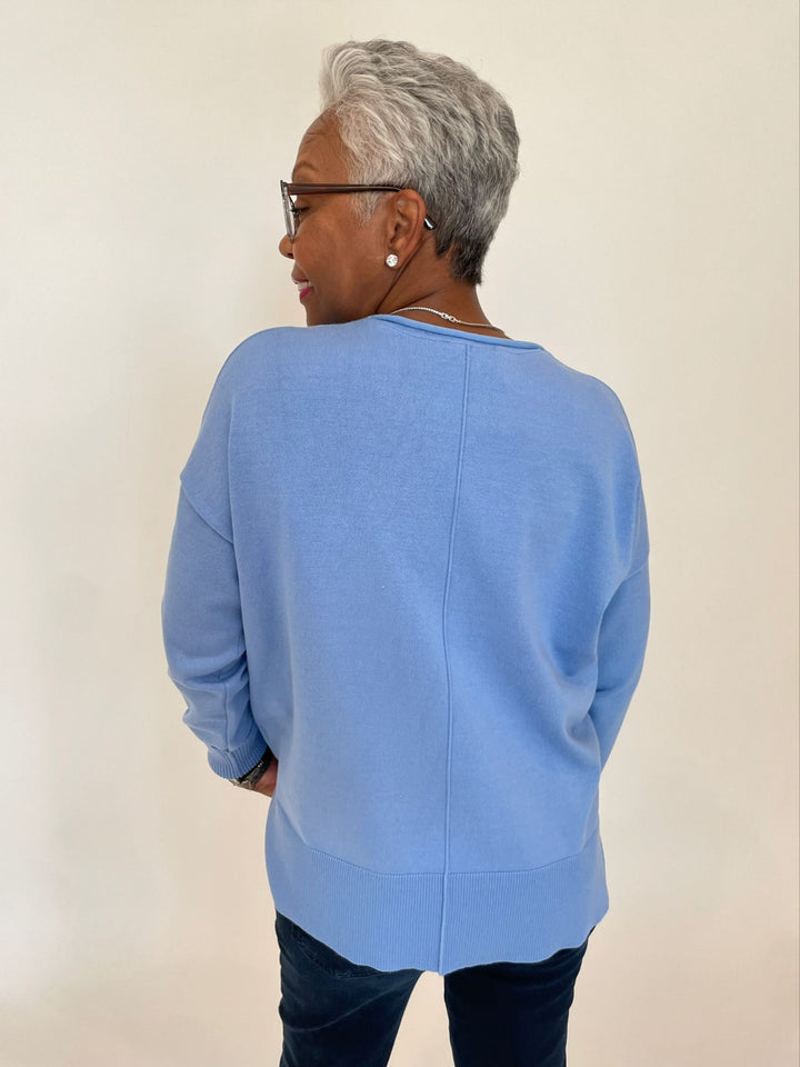 BK Shaina Center Seam Sweater in Light Denim available at Barbara Katz