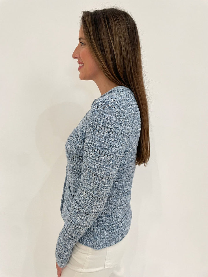 Autumn Cashmere Joan Texture Stitch Long Sleeve Jacket in Blue Combo available at Barbara Katz