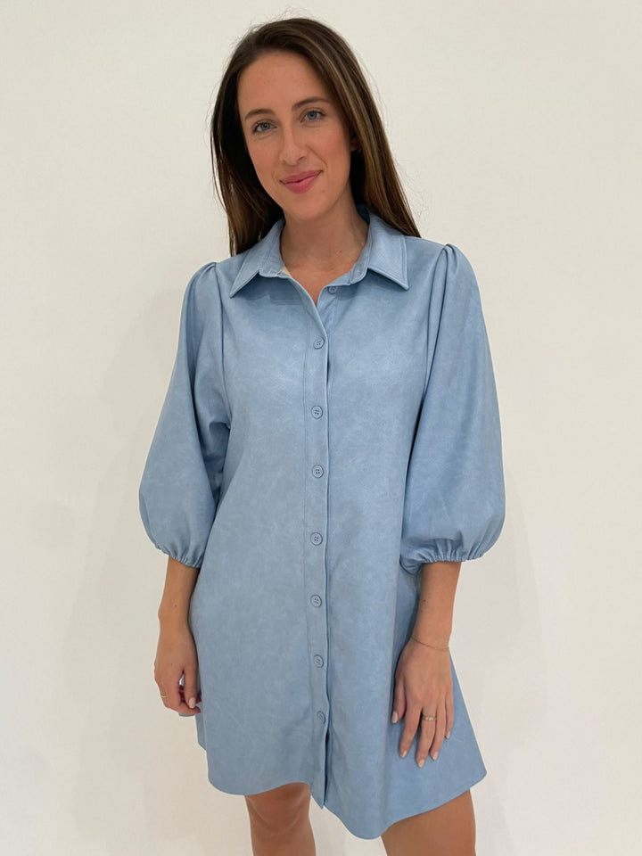 BK Zori Perforated Button-Down Dress in Blue available at Barbara Katz