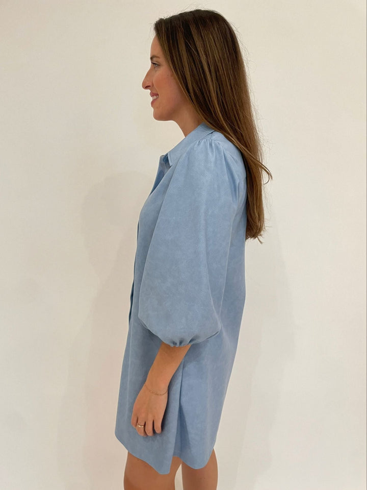 BK Zori Perforated 3/4 Sleeve Dress in Blue available at Barbara Katz