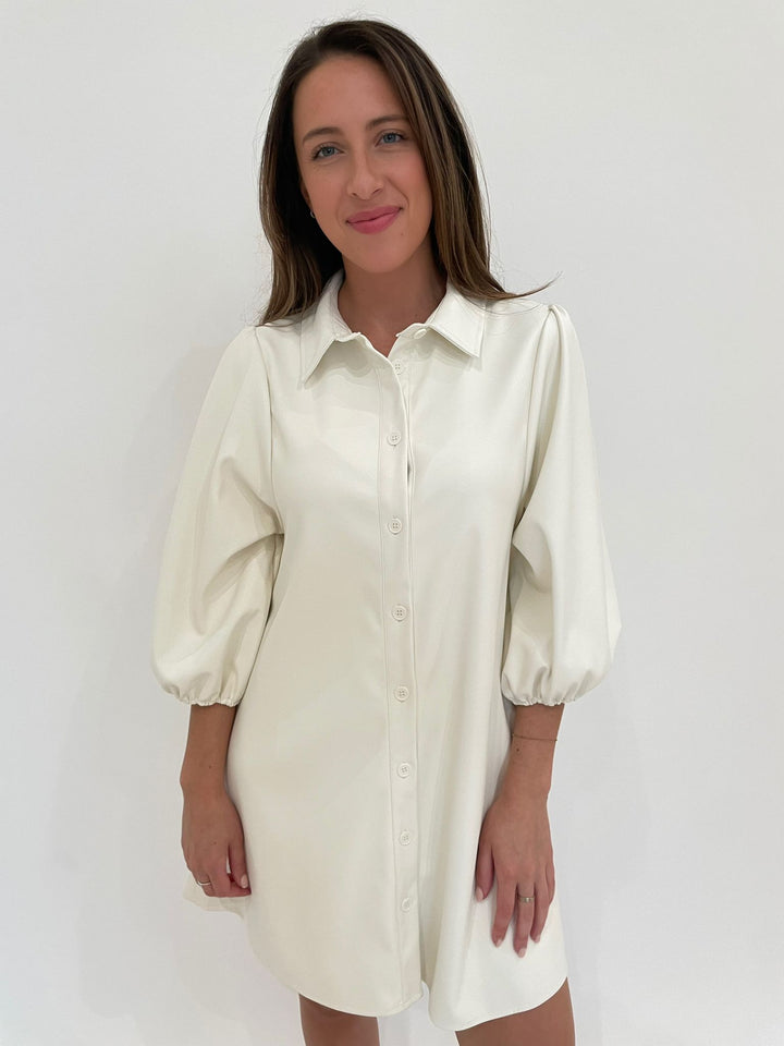 BK Zori Perforated Button-Down Dress in White available at Barbara Katz