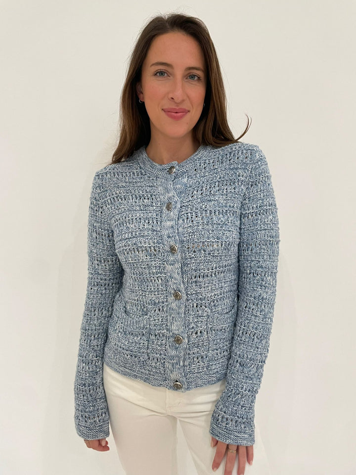 Autumn Cashmere Joan Texture Stitch Jacket in Blue Combo available at Barbara Katz