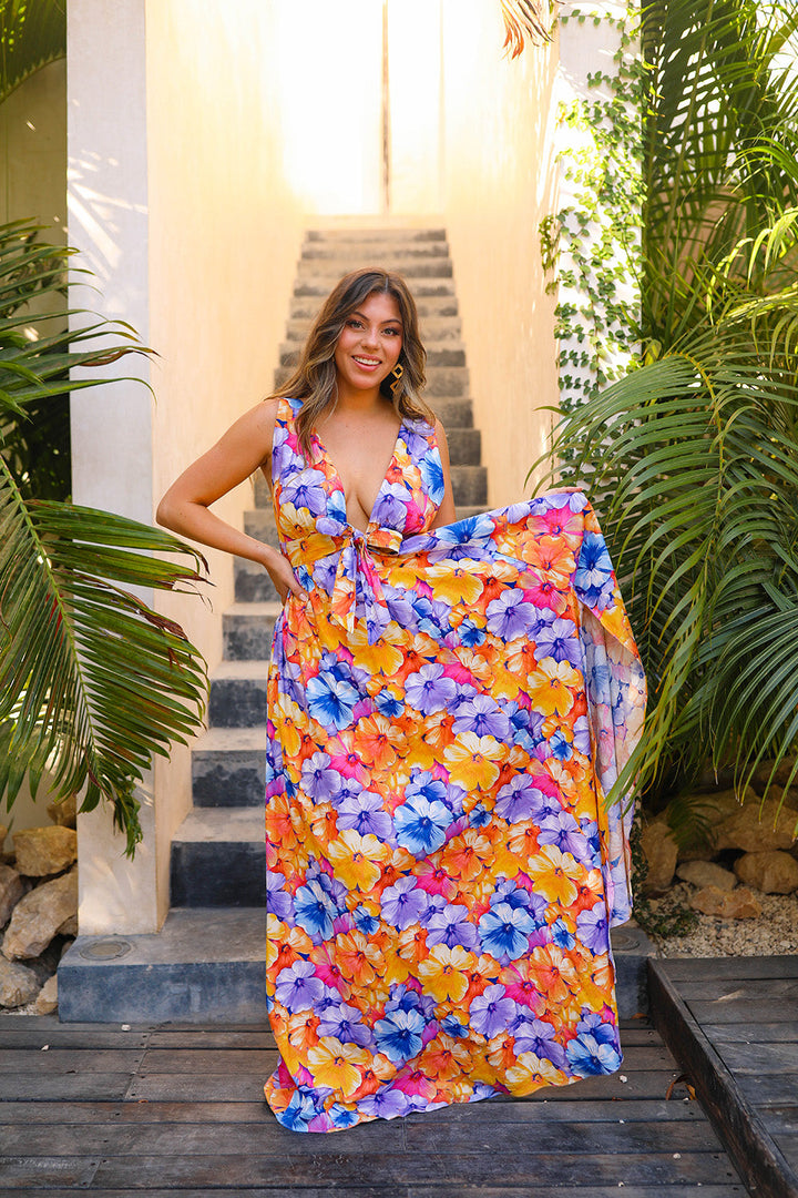 BuddyLove Zena Plunging Neck Maxi Dress - Pansy