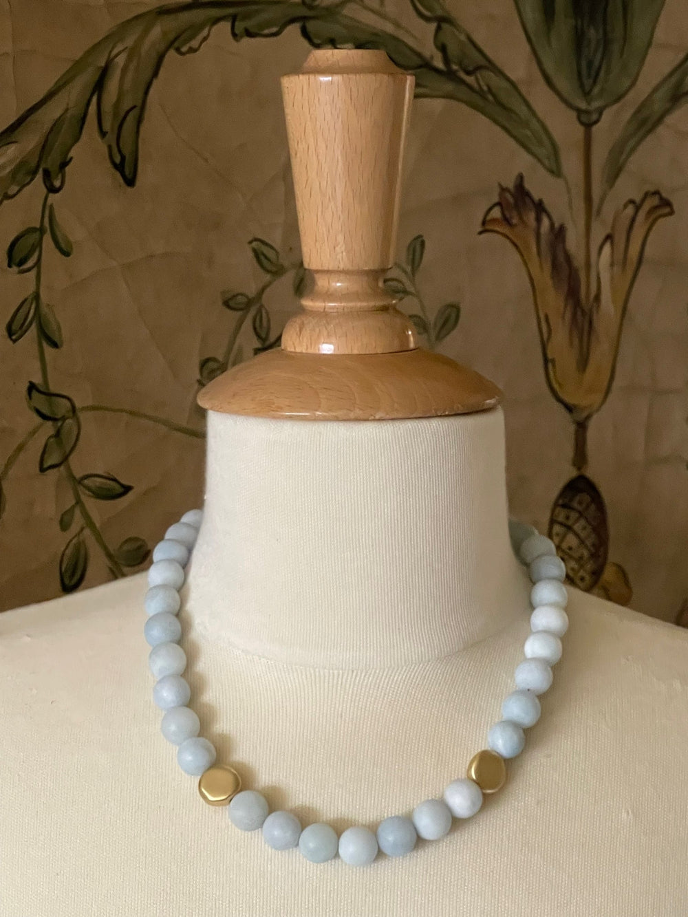 Deborah Grivas Matte Aquamarine With Matte Gold Flat Bead Necklace