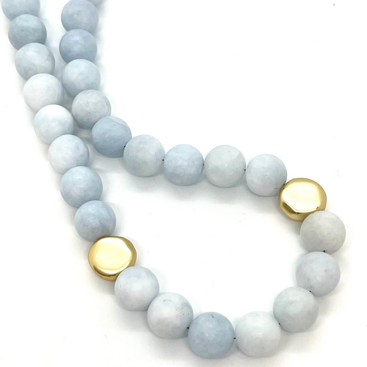 Deborah Grivas Matte Aquamarine With Matte Gold Flat Bead Necklace